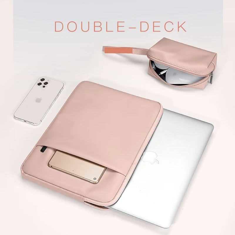 Housse pour ordinateur portable en cuir PU avec double poche (11–15,6 pouces)