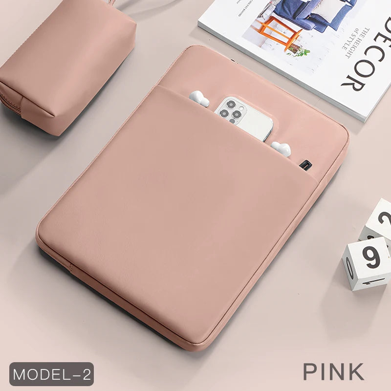 Housse pour ordinateur portable en cuir PU avec double poche (11–15,6 pouces)