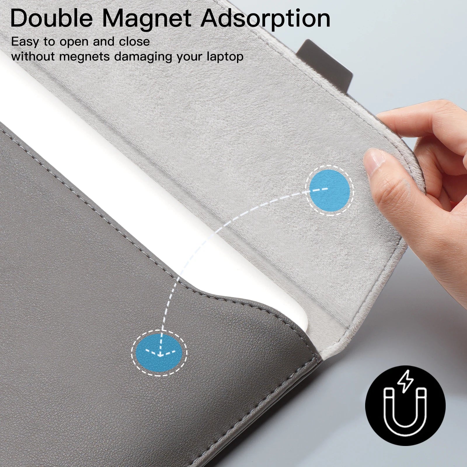 Magnetic PU Leather Laptop Sleeve with Shock-Absorbing Lining