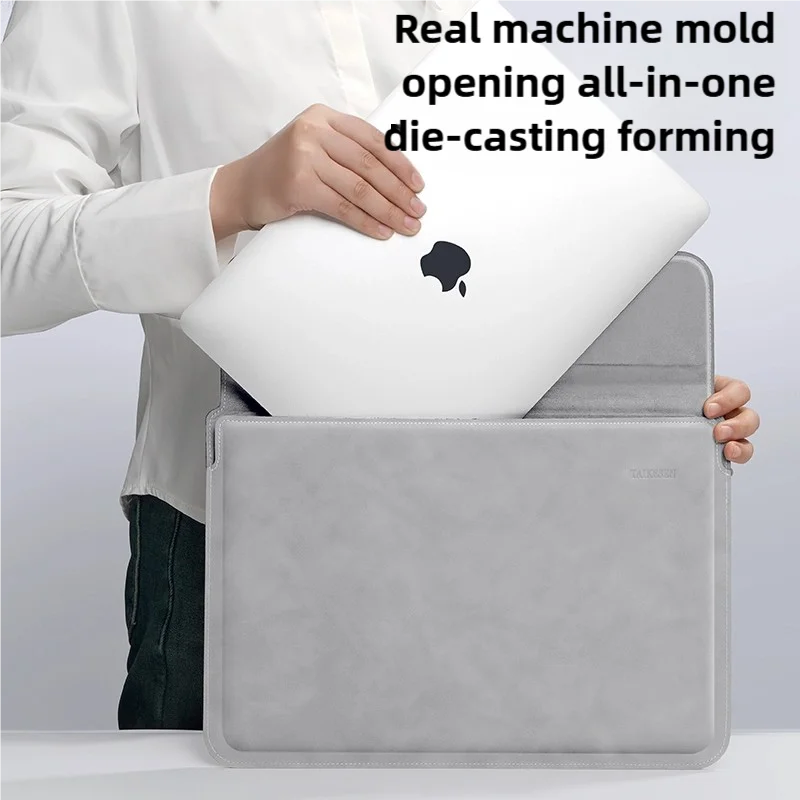 Housse pour ordinateur portable en cuir PU avec rabat magnétique et repose-poignets