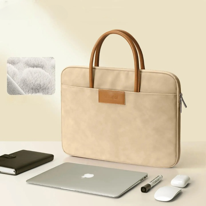 Sacoche fine en cuir PU pour ordinateur portable avec poignées – 13 à 16 pouces