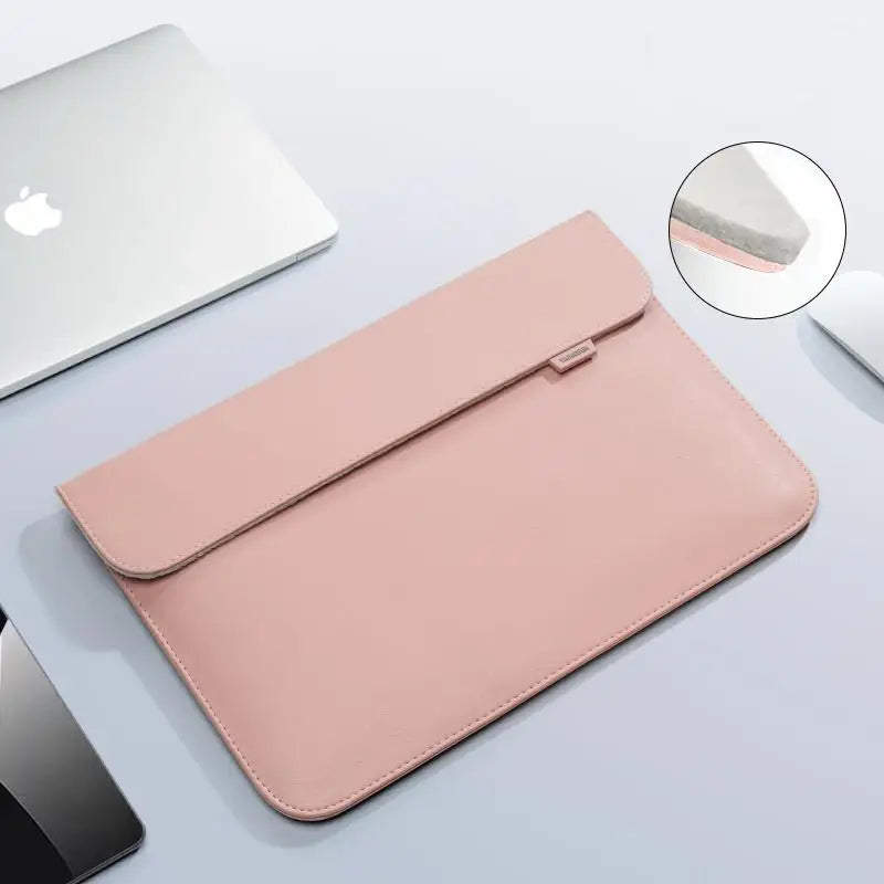 Magnetic PU Leather Laptop Sleeve with Shock-Absorbing Lining
