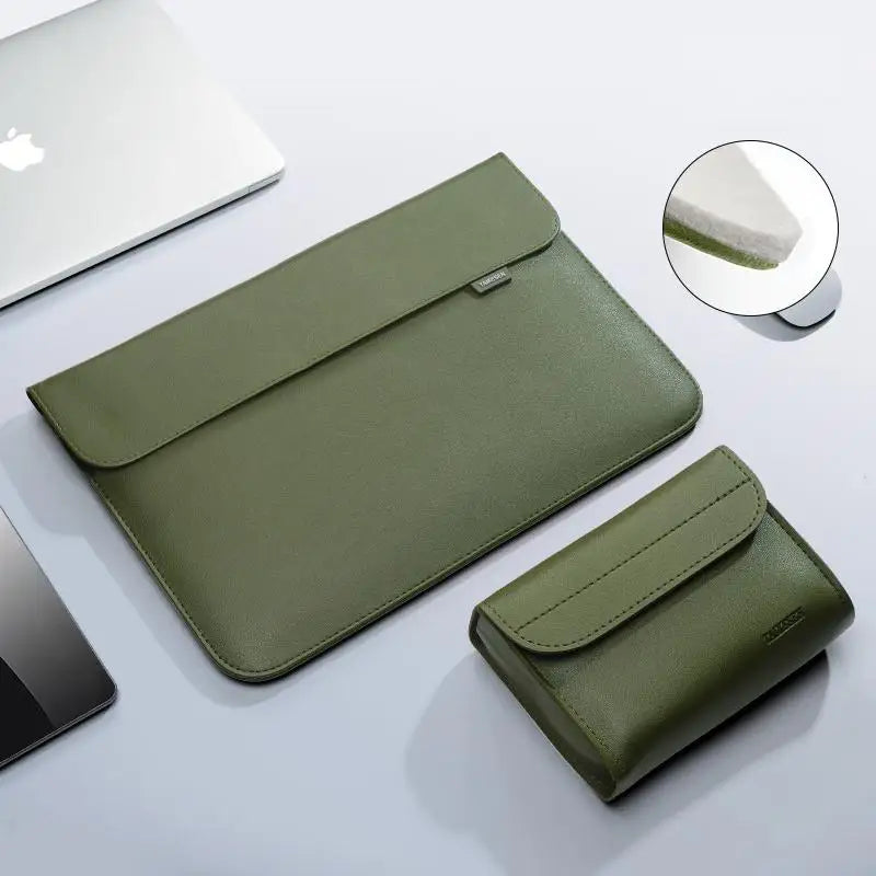 Magnetic PU Leather Laptop Sleeve with Shock-Absorbing Lining