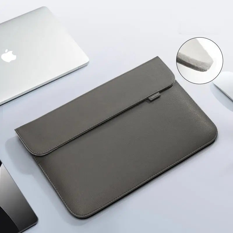 Magnetic PU Leather Laptop Sleeve with Shock-Absorbing Lining