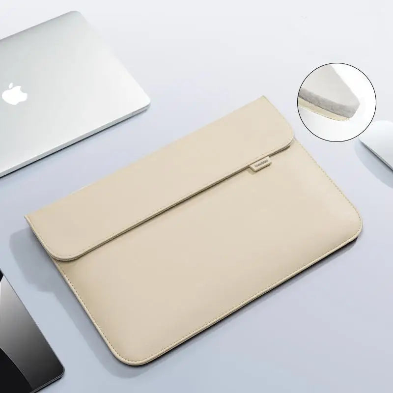 Magnetic PU Leather Laptop Sleeve with Shock-Absorbing Lining