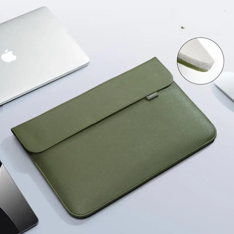Magnetic PU Leather Laptop Sleeve with Shock-Absorbing Lining