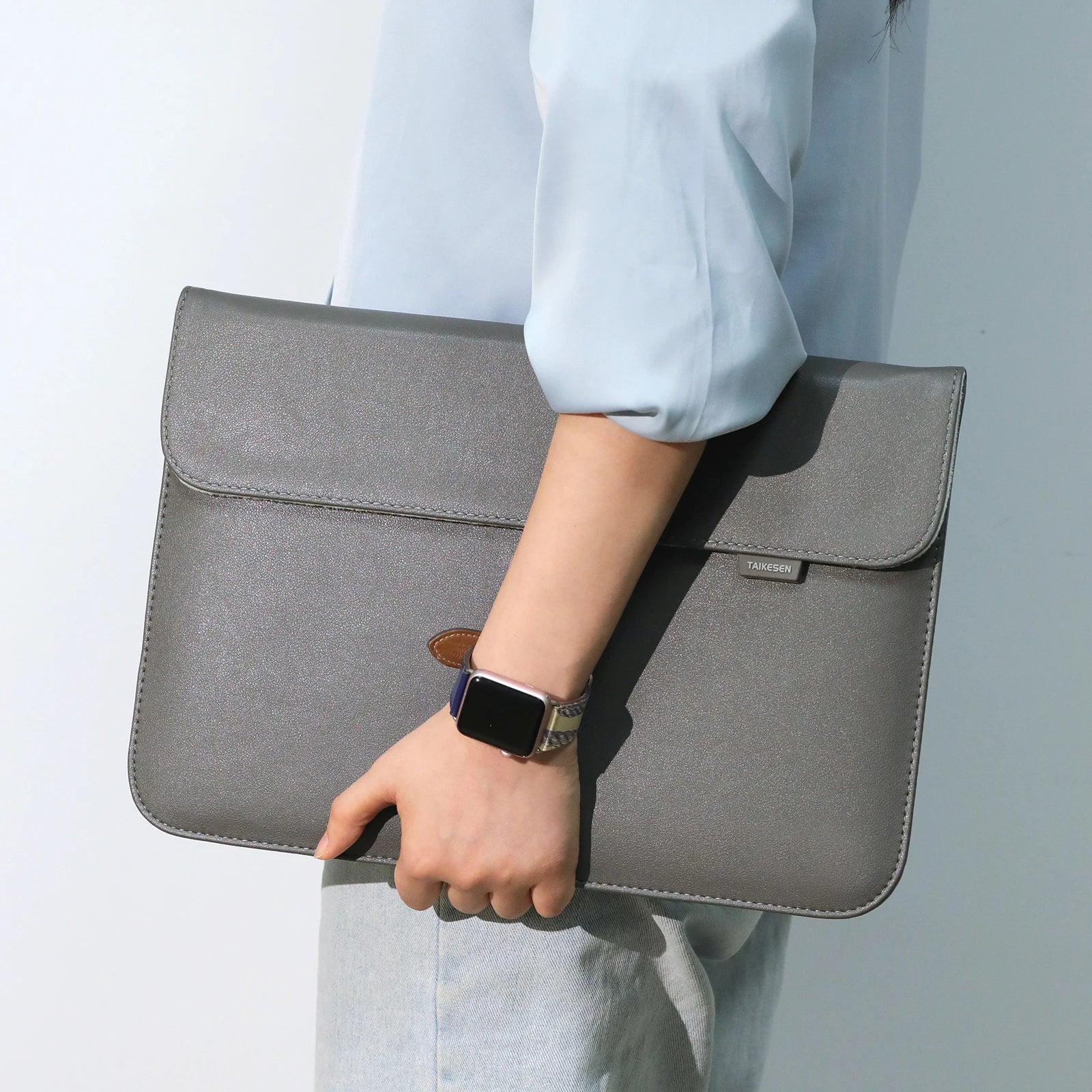 Magnetic PU Leather Laptop Sleeve with Shock-Absorbing Lining