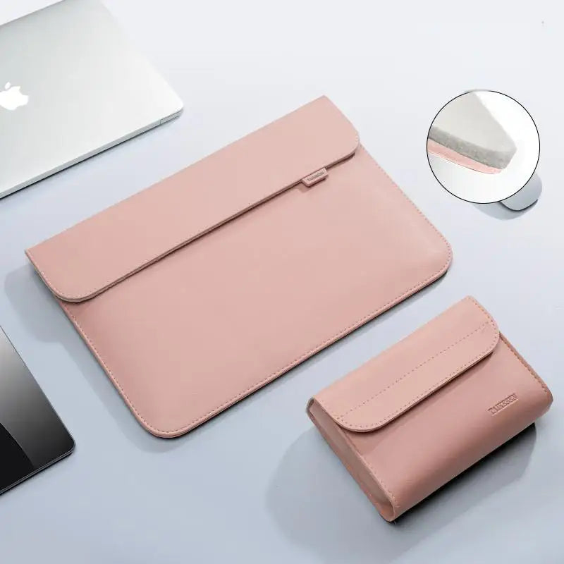 Magnetic PU Leather Laptop Sleeve with Shock-Absorbing Lining