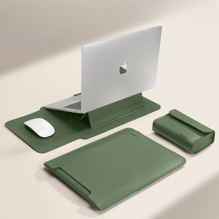 Housse multifonctionnelle en PU pour ordinateur portable avec support et tapis de bureau