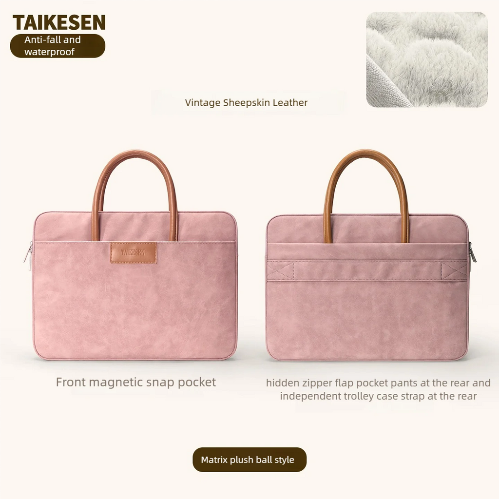 Sacoche fine en cuir PU pour ordinateur portable avec poignées – 13 à 16 pouces