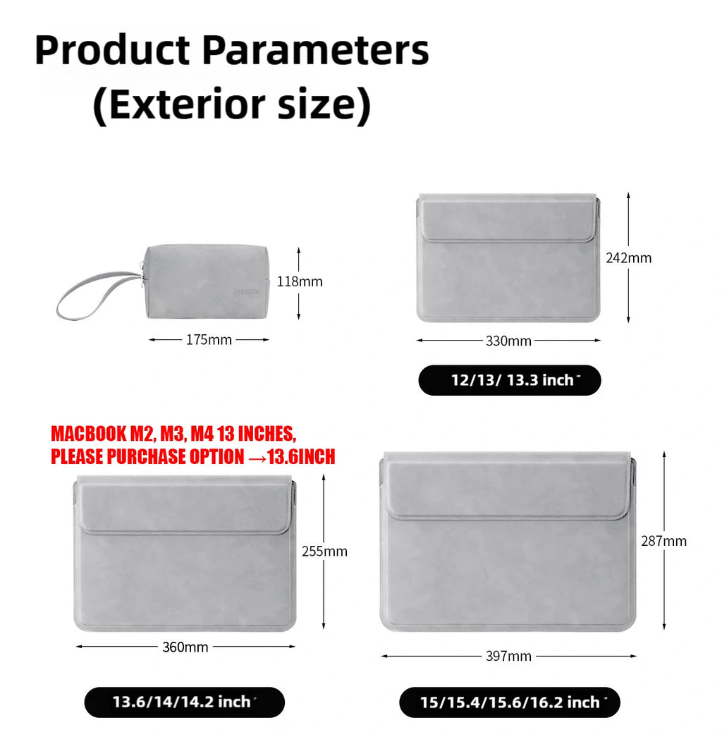 Housse pour ordinateur portable en cuir PU avec rabat magnétique et repose-poignets