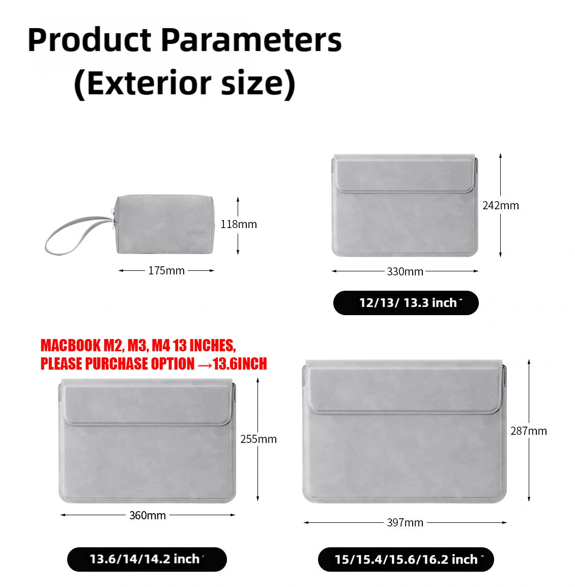 Housse pour ordinateur portable en cuir PU avec rabat magnétique et repose-poignets
