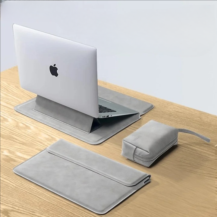 Housse pour ordinateur portable en cuir PU avec rabat magnétique et repose-poignets